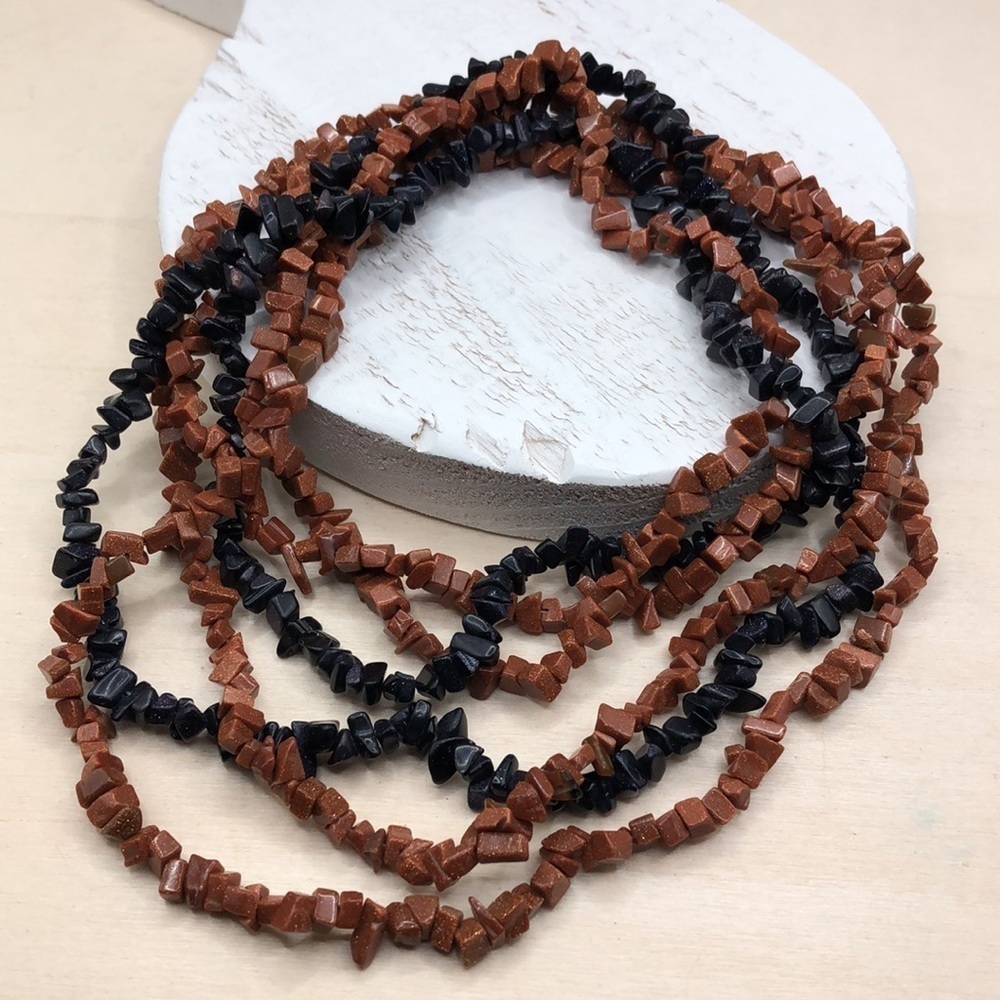 Curated bundle gold stone goldstone chip infinity necklaces lot 3 layered look.